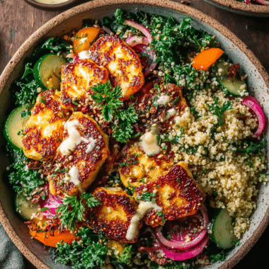 Hot Honey Halloumi Salad With Fluffy Couscous